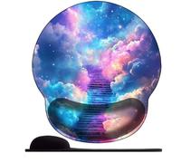 WANGWANGMIAO 3D Tappetino per mouse con supporto per il polso, ergonomico, con poggiapolsi in memory foam, con Base antiscivolo，per computer portatile, ufficio,Scala verso le stelle