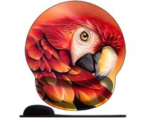 WANGWANGMIAO 3D Tappetino per mouse con supporto per il polso, ergonomico, con poggiapolsi in memory foam, con Base antiscivolo，per computer portatile, ufficio,Uccello pappagallo rosso colorato