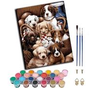 WANGWANGMIAO Dipingi coi numeri per adulti - Simpatici cuccioli fattoria-pittura con i numeri per bambini, kit per pittura a olio per la decorazione delle pareti della casa, 50,8 x 40,6 cm, senza