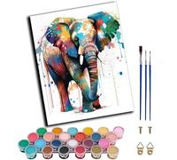 WANGWANGMIAO Dipingi con i numeri, per adulti, acquerello, elefante, colorato, per principianti, pittura a olio acrilica, kit fai da te, tela per decorazione da parete, idea regalo, 40,6 x 50,8 cm