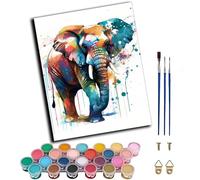 WANGWANGMIAO Dipingi con i numeri per adulti con elefante colorato con animali, kit per dipingere con i numeri per principianti, pittura a olio colorata, arte artigianale per la decorazione della
