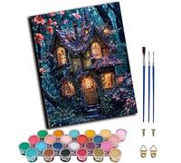 WANGWANGMIAO Dipingi con i numeri per adulti, con luci della casa della foresta, pittura con i numeri, fai da te, tela per rilassarti e alleviare lo stress, decorazione per la casa, regalo, 40,6 x