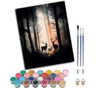 WANGWANGMIAO Dipingi con i numeri, per adulti, con tre cervi, foresta con numeri, kit fai da te per rilassarti e alleviare lo stress, decorazione per la casa, regalo, 40,6 x 50,8 cm, senza cornice