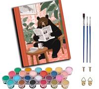 WANGWANGMIAO Dipingi con i numeri, per adulti, motivo: orsetto bruno che legge giornali, pittura con i numeri, kit fai da te su tela per rilassarti e alleviare lo stress, decorazione per la casa