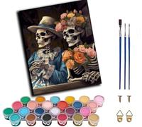 WANGWANGMIAO Dipingi con i numeri per adulti, scheletro, coppia di rose, pittura con i numeri, kit fai da te per adulti per rilassarsi e alleviare lo stress, regalo per la casa, 40,6 x 50,8 cm, senza