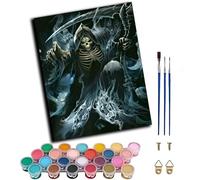 WANGWANGMIAO Kit di pittura con i numeri, 40 x 50 cm, motivo scheletro della morte, tela horror, pittura acrilica fai da te, per adulti, con pennelli, lente d'ingrandimento formato biglietto, senza