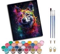 WANGWANGMIAO Kit per pittura con i numeri, per adulti, ritratto di animali colorati, con lupo, tela per adulti, kit per pittura artistica fai da te, disegno con pigmenti acrilici, decorazione regalo