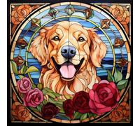 WANGXIAO Art Dipinto Per Adulto,DIY Pittura Acrilico Per Principianti Facile Su Tela (40×40 cm) Colore con dipinti e pennelli,cane golden retriever rosa barocco,Con cornice