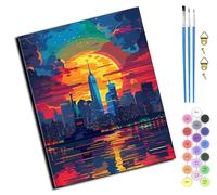 WANGXIAO Dipingere con numeri per adulti, pittura fai da te con numeri decorazioni per la casa, 40 x 50 cm, paesaggio urbano al tramonto della statua della libertà,senza cornice