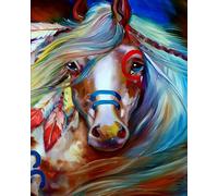 WANGXIAO Dipingi con i numeri per adulti, fai da te con i numeri per principianti, pittura a olio per arte da parete, 50,8 x 40,6 cm, cavallo tribale indiano colorato, senza cornice