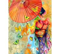 WANGXIAO Dipingi con i numeri per adulti, fai da te con i numeri per principianti, pittura a olio per arte da parete, 50,8 x 40,6 cm, ragazza giapponese che tiene un ombrello, geisha giapponese, senza