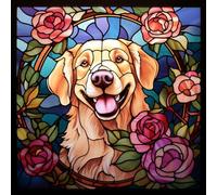 WANGXIAO Diy Pittura al numero per adulti, pittura a olio numero kit principiante pittura a olio Wall art,40 x 40 cm, cane dorato retriever rosa barocco, con cornice