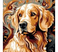 WANGXIAO Kit di pittura numero adulto,Kit di pittura numerosa,Pittura con numeri regalo per la decorazione della casa 40 x 40 cm, Golden retriever barocco,Con cornice