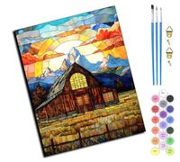 WANGXIAO Kit di pittura numero adulto,Kit di pittura numerosa,Pittura per numeri regalo per la decorazione della casa 40 x 50 cm, fattoria nella valle al tramonto, senza cornice
