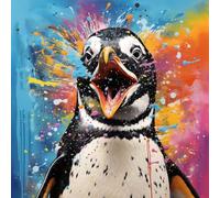 WANGXIAO Pittura A Numeri Per Adulto,Pittura Acrilica Fai Da Te Per Principianti Facile Su Tela,40×40 cm,con Dipinti e Pennelli,Pinguino graffiti astratto colorato,Con cornice