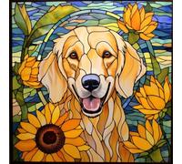 WANGXIAO Pittura A Numeri Per Adulto,Pittura Acrilica Fai Da Te Per Principianti Facile Su Tela,40×40 cm,con Dipinti e Pennelli,cane golden retriever girasole barocco,Con cornice