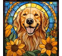 WANGXIAO Pittura da Numeri per Adulto,Pittura acrilica fai da te per principianti Facile su tela 40×40 cm con dipinti e pennelli,cane golden retriever girasole barocco,Con cornice