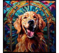 WANGXIAO Pittura dai Numeri per Adulto,Kit di pittura al numero con pennelli pittura di disegno di pigmento acrilico,Vtempo creativo,40x40cm,cane golden retriever rosa barocco,Con cornice