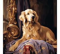 WANGXIAO Pittura dai Numeri per Adulto,Kit di pittura numero con pennelli pittura di disegno di pigmento acrilico,Vtempo creativo,40x40cm,Golden retriever barocco,Con cornice