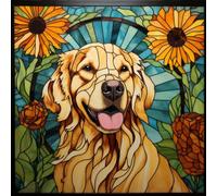 WANGXIAO Pittura per numeri per adulti,pittura a olio con numeri su tela artigianato con pennelli colori acrilici,40 x 40 cm, cane dorato retriever girasole barocco,Con cornice