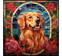 WANGXIAO Pittura per numero adulto, 40 x 40 cm, Diy Pittura per numero per dipingere, regali dipinti a mano Home Decor,cane golden retriever rosa barocco,Con cornice