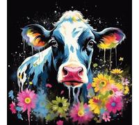WANGXIAO Pittura per numero adulto,Kit di pittura a olio su tela fai da te per principianti con pennello pigmento acrilico, 40 x 40 cm, graffiti Ritratto di mucca animale colorato,Con cornice