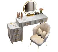 WANGXLGD Set di vanità da scrivania per il trucco con 3 modalità di illuminazione, specchio regolabile, tavolo da trucco con sedia per la camera da letto delle bambine. (Grey,100cm/39.4in)