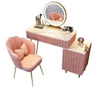 WANGXLGD Set vanità con specchio e sgabello imbottito Tavolo da toeletta Tavolo da trucco Vanity 5 cassetti Organizzatori mobili Bianco Rosa Grigio (Pink,100cm)