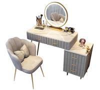 WANGXLGD Set vanità con specchio e sgabello imbottito Tavolo da toeletta Tavolo da trucco Vanity 5 cassetti Organizzatori mobili Bianco Rosa Grigio (Grey,80cm)