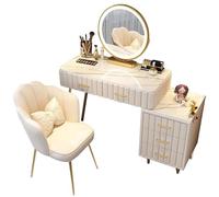 WANGXLGD Set vanità con specchio e sgabello imbottito Tavolo da toeletta Tavolo da trucco Vanity 5 cassetti Organizzatori mobili Bianco Rosa Grigio (White,100cm)
