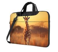 Wangxyozdp Borsa a tracolla per computer portatile con stampa di due giraffe che corrono sul Barren, con tasca per accessori, 13/14/15,6 pollici, Nero , 13 inch