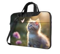 Wangxyozdp Borsa a tracolla per computer portatile con stampa di gattini e farfalle, borsa messenger con tasca per accessori, 13/14/15,6 pollici, Nero , 15.6 inch