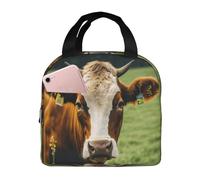 Wangxyozdp Borsa termica per il pranzo con stampa di mucca carina per donne e uomini borsa termica con tasca frontale