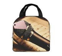 Wangxyozdp Borsa termica per il pranzo con stampa di note musicali con microfono per donne e uomini borsa termica con tasca frontale