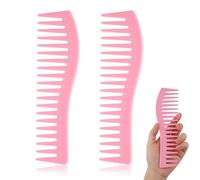Wangyaohan 2 pettini a denti larghi per capelli ricci, pettine in plastica, pettine a denti grandi (rosa)