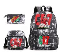 WANGYFAN #7 Zaino per Bambini Ronaldo 3 Pezzi, Zaini Scolastici Cartoon 3D da 17 pollici per Studenti delle Scuole Elementari e Medie, Regalo,A2