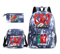 WANGYFAN #7 Zaino per Bambini Ronaldo 3 Pezzi, Zaini Scolastici Cartoon 3D da 17 pollici per Studenti delle Scuole Elementari e Medie, Regalo,A1