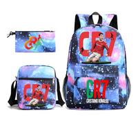 WANGYFAN #7 Zaino per Bambini Ronaldo 3 Pezzi, Zaini Scolastici Cartoon 3D da 17 pollici per Studenti delle Scuole Elementari e Medie, Regalo,A7