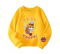 WANGYFAN Felpa per Bambino e Bambina con Fodera in Pile, Maglione con Animali Italiani e Brainrot, Top per Bambini, Caldo per l'inverno, Maglione a Girocollo,Giallo,110cm
