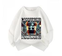 WANGYFAN Felpa Senza Cappuccio per Bambini in Cotone Italiano Cappuccino assaino per Ragazzi e Ragazze, Sportiva e Casual,Bianca,120cm