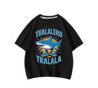WANGYFAN Maglietta a Maniche Corte per Ragazzi, Stampa alla Moda Estiva per Bambini con Animali Italiani Tralalero Tralala,Nero,150cm