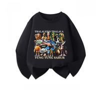 WANGYFAN Magliette a Maniche Lunghe Come Strato Base per Ragazzi e Ragazze, Maglie a Girocollo a Maniche Lunghe con Stampa di Animali dei Cartoni Animati Italiani,Nero,110cm