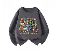 WANGYFAN Magliette a Maniche Lunghe Come Strato Base per Ragazzi e Ragazze, Maglie a Girocollo a Maniche Lunghe con Stampa di Animali dei Cartoni Animati Italiani,Grigio,110cm