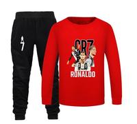 WANGYFAN Set Due Pezzi Felpa Girocollo e Pantaloni per Ragazzi e Ragazze, Kit Sportivo di Calcio per Bambini #7 Star,Rosso,150cm