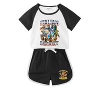 WANGYFAN Set Estivo da Ragazzo con Maglietta a Maniche Corte e Pantaloncini Stampa Cartone Animato Animali Italian Brainrot Maglietta per Bambini,Nero,150cm