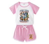 WANGYFAN Set Estivo da Ragazzo con Maglietta a Maniche Corte e Pantaloncini Stampa Cartone Animato Animali Italian Brainrot Maglietta per Bambini,Rosa,110cm