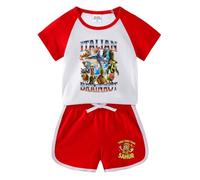 WANGYFAN Set Estivo da Ragazzo con Maglietta a Maniche Corte e Pantaloncini Stampa Cartone Animato Animali Italian Brainrot Maglietta per Bambini,Rosso,110cm