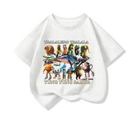 WANGYFAN T-Shirt da Bambini Girocollo Tralalelo Tralala Tung Tung Tung Sahur T-Shirt Animali Italiani e Brainrot Unisex Divertente a Maniche Corte,Bianca,130cm