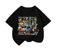 WANGYFAN T-Shirt da Bambini Girocollo Tralalelo Tralala Tung Tung Tung Sahur T-Shirt Animali Italiani e Brainrot Unisex Divertente a Maniche Corte,Nero,110cm
