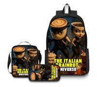 WANGYFAN Zaino Italian and Brainrot Tung Tung Kids Set 3 Pezzi 17 Pollici per la Scuola Borsa a Tracolla Astuccio Leggero e Durevole per la Scuola e i Viaggi,Backpack6